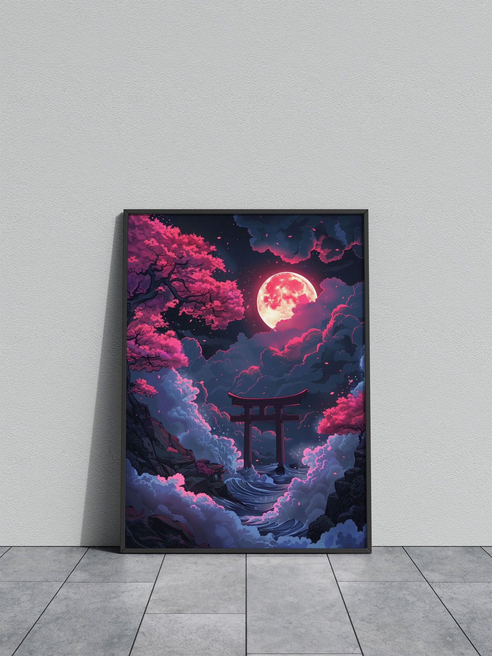 Neon Torii japanese gate Asian Style Poster |  Wall Art for Home & Office | High-Quality Print - High-Quality Visual Display