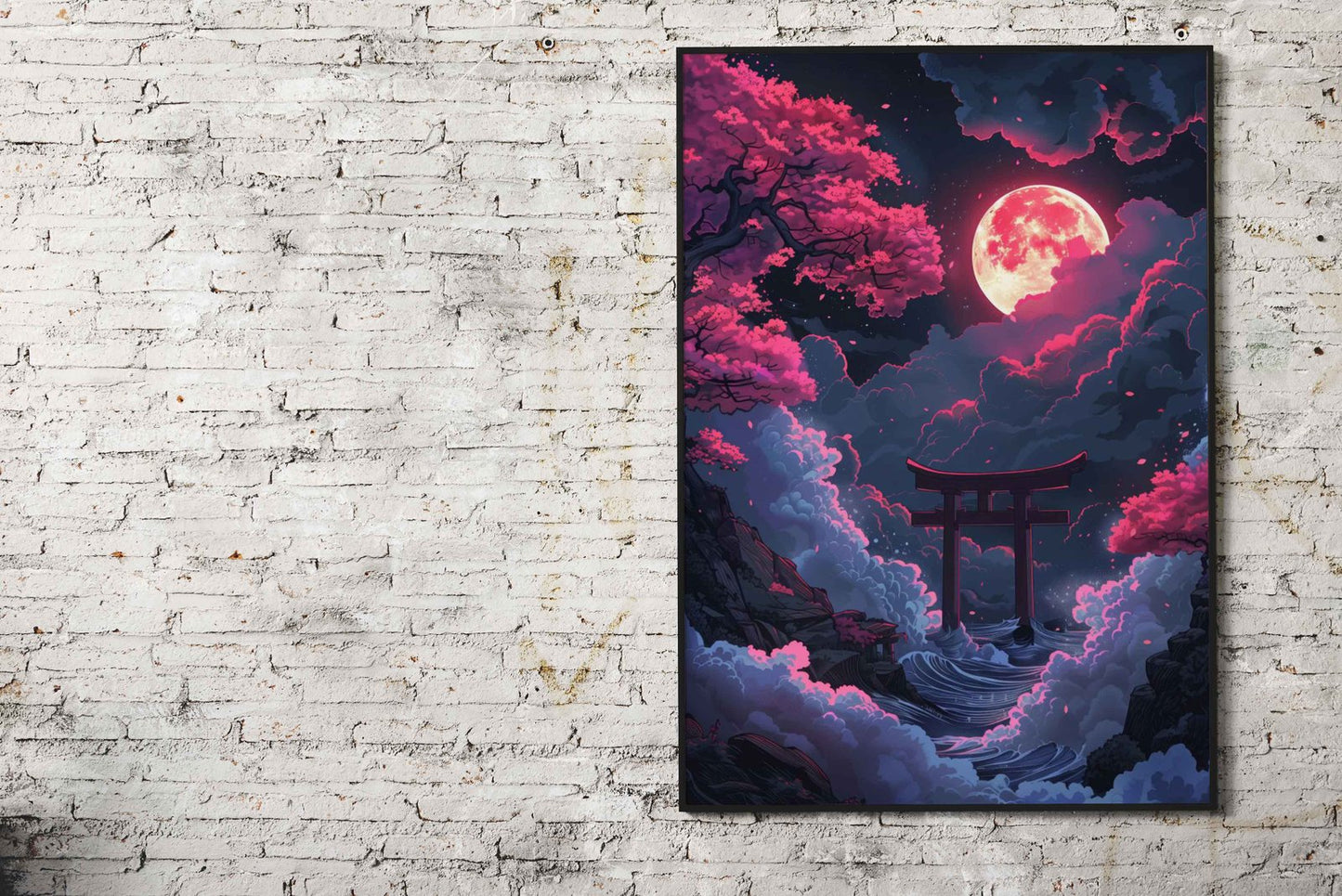 Neon Torii japanese gate Asian Style Poster |  Wall Art for Home & Office | High-Quality Print - High-Quality Visual Display