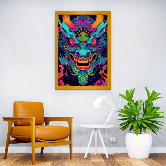 Neon Turquoise Oni Yokai Asian Style Poster |  Wall Art for Home & Office | High-Quality Print - High-Quality Visual Display