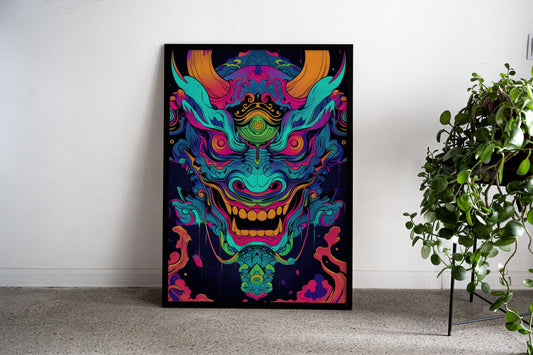 Neon Turquoise Oni Yokai Asian Style Poster |  Wall Art for Home & Office | High-Quality Print - High-Quality Visual Display