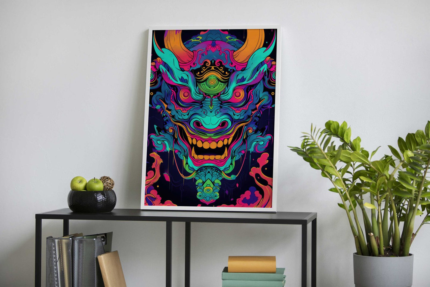 Neon Turquoise Oni Yokai Asian Style Poster |  Wall Art for Home & Office | High-Quality Print - High-Quality Visual Display