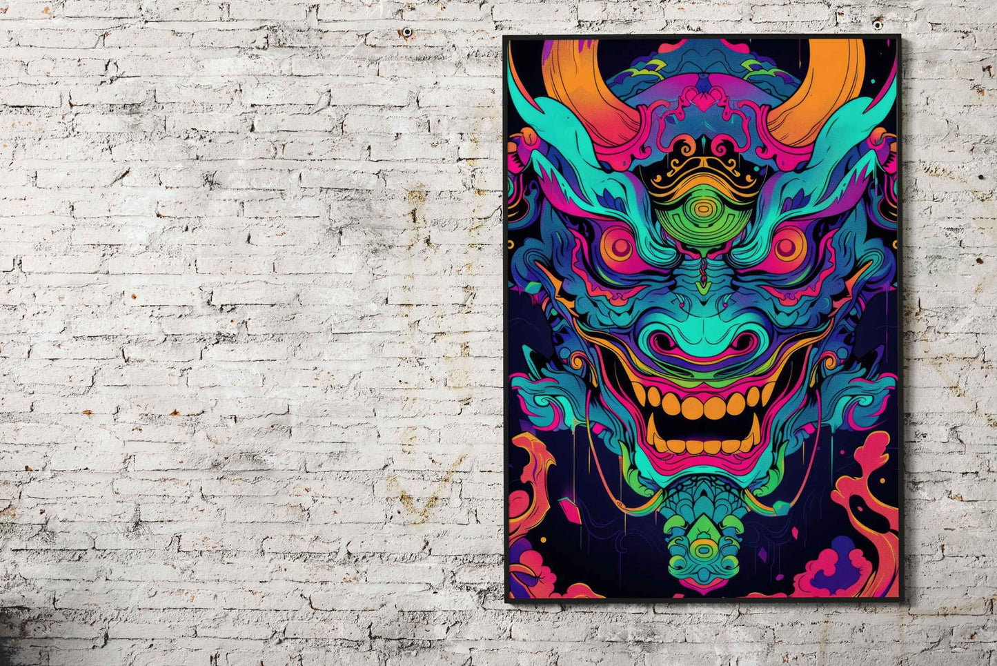 Neon Turquoise Oni Yokai Asian Style Poster |  Wall Art for Home & Office | High-Quality Print - High-Quality Visual Display