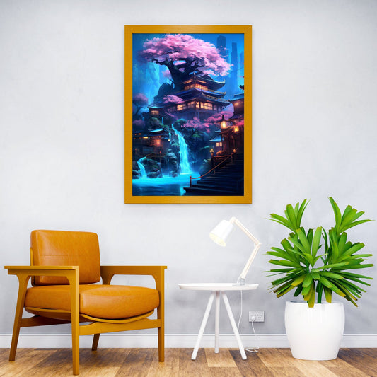 neon waterfall Asian Style Poster | Wall Art for  Home & Office | High-Quality Print - High-Quality Visual Display
