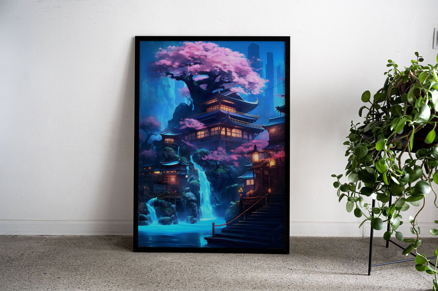 neon waterfall Asian Style Poster | Wall Art for  Home & Office | High-Quality Print - High-Quality Visual Display