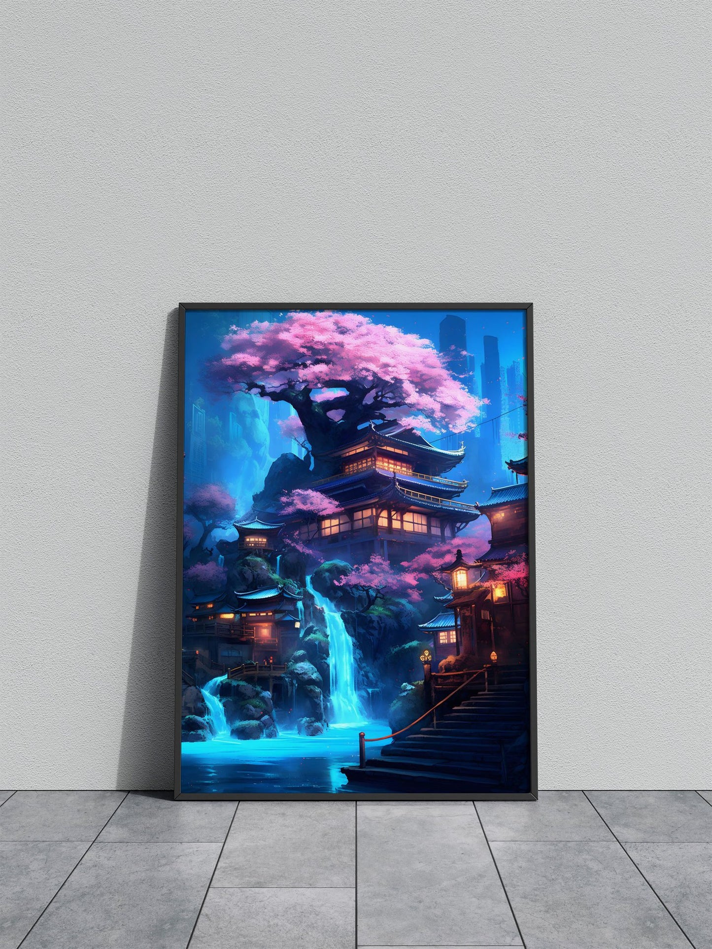 neon waterfall Asian Style Poster | Wall Art for  Home & Office | High-Quality Print - High-Quality Visual Display