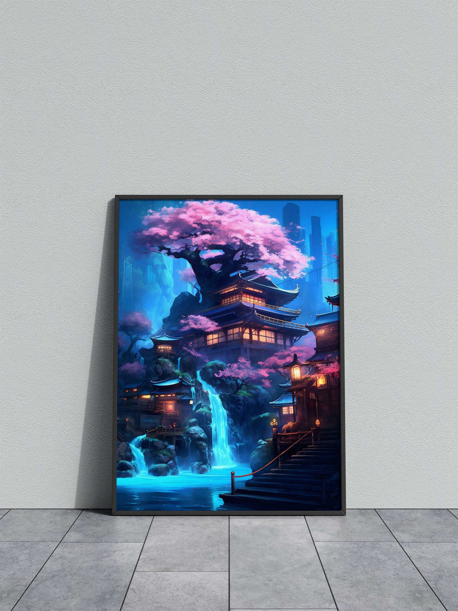neon waterfall Asian Style Poster | Wall Art for  Home & Office | High-Quality Print - High-Quality Visual Display
