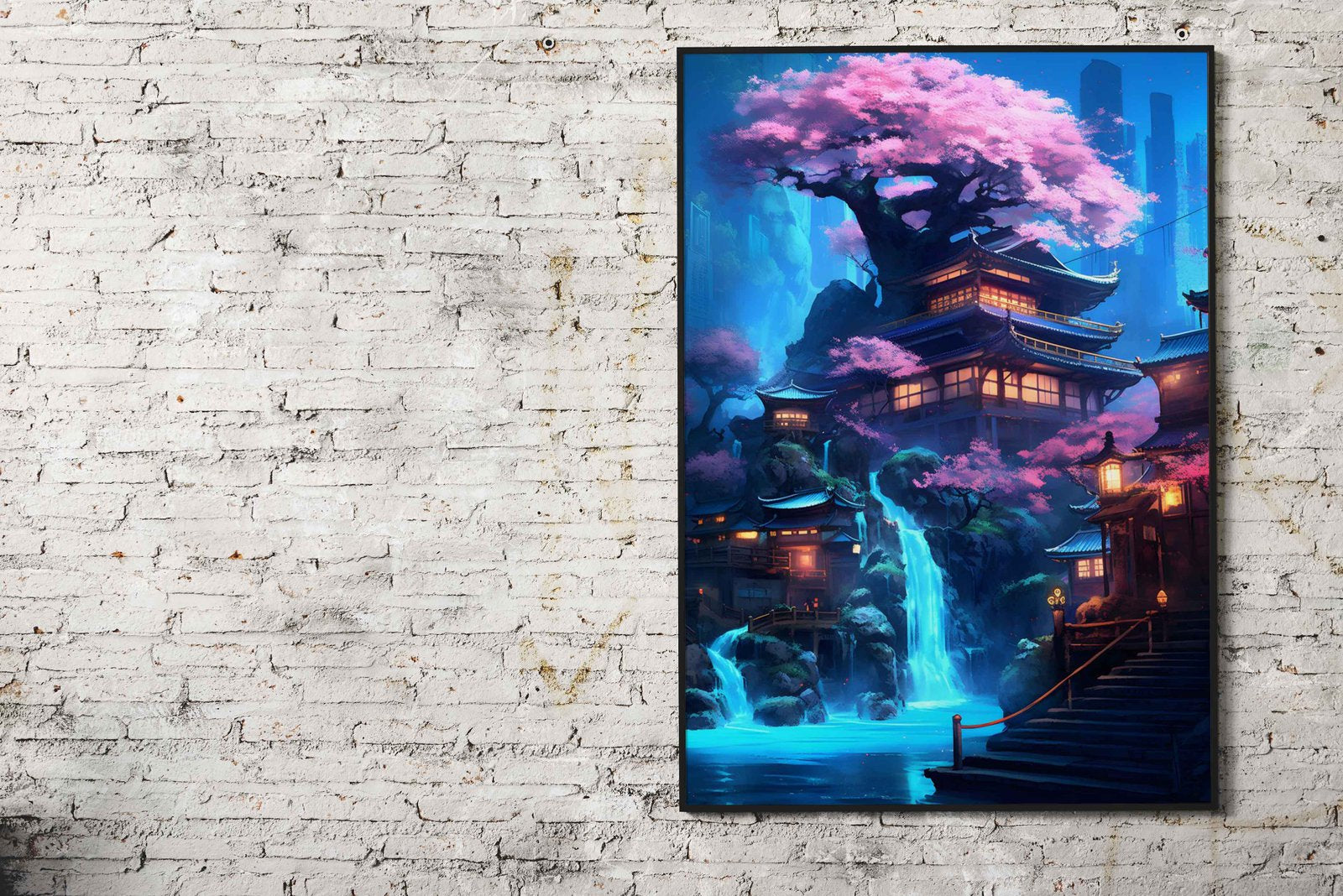 neon waterfall Asian Style Poster | Wall Art for  Home & Office | High-Quality Print - High-Quality Visual Display