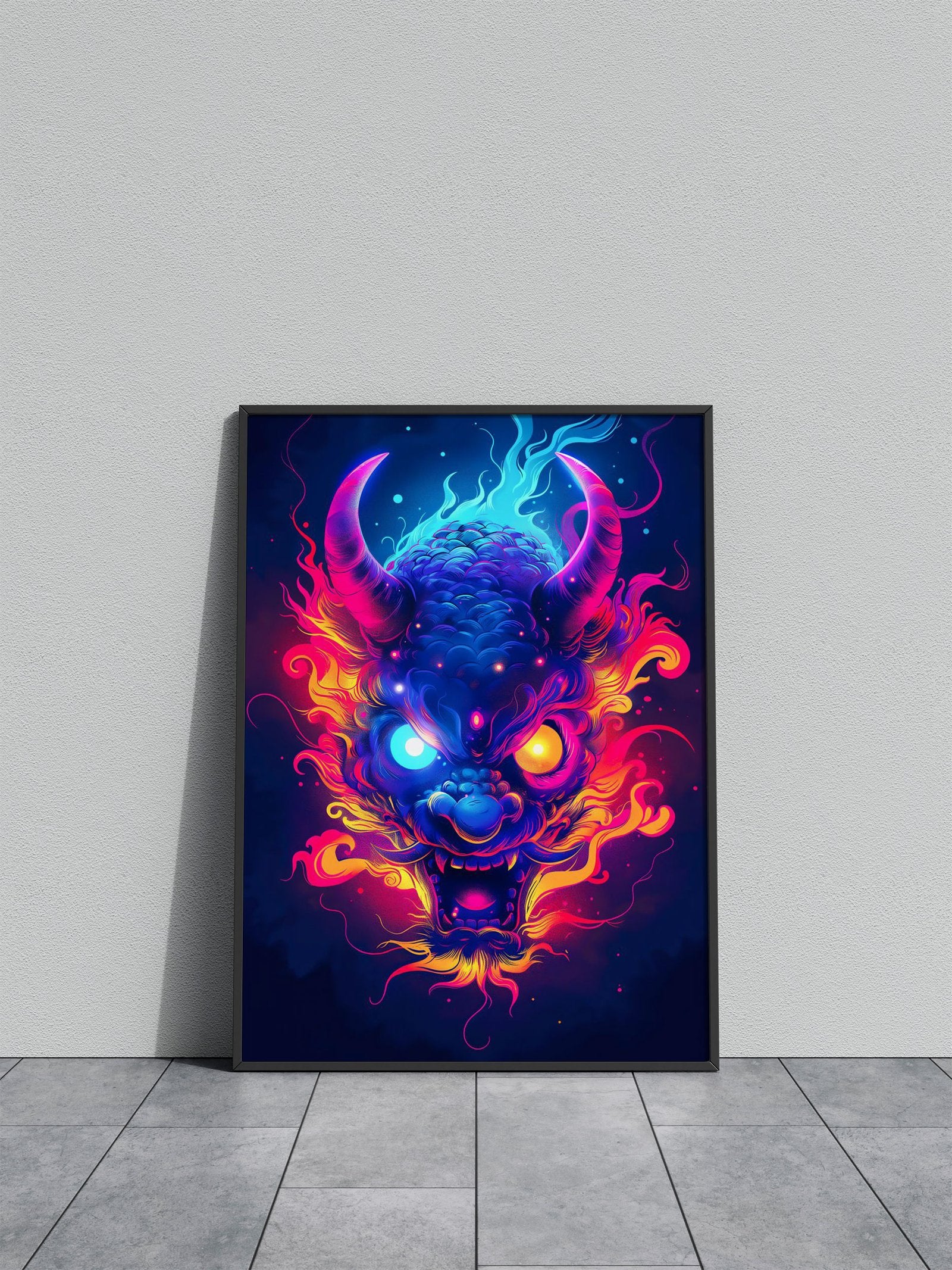 Neon Yokai Oni Asian Style Poster | Wall Art fo r Home & Office | High-Quality Print - High-Quality Visual Display