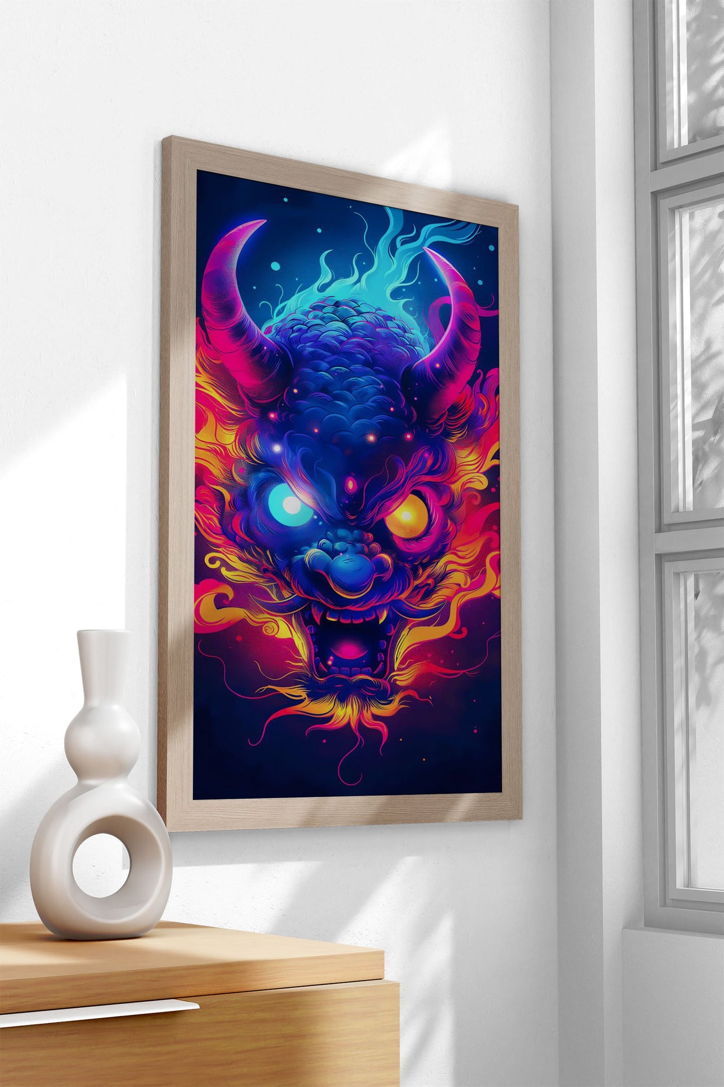 Neon Yokai Oni Asian Style Poster | Wall Art fo r Home & Office | High-Quality Print - High-Quality Visual Display