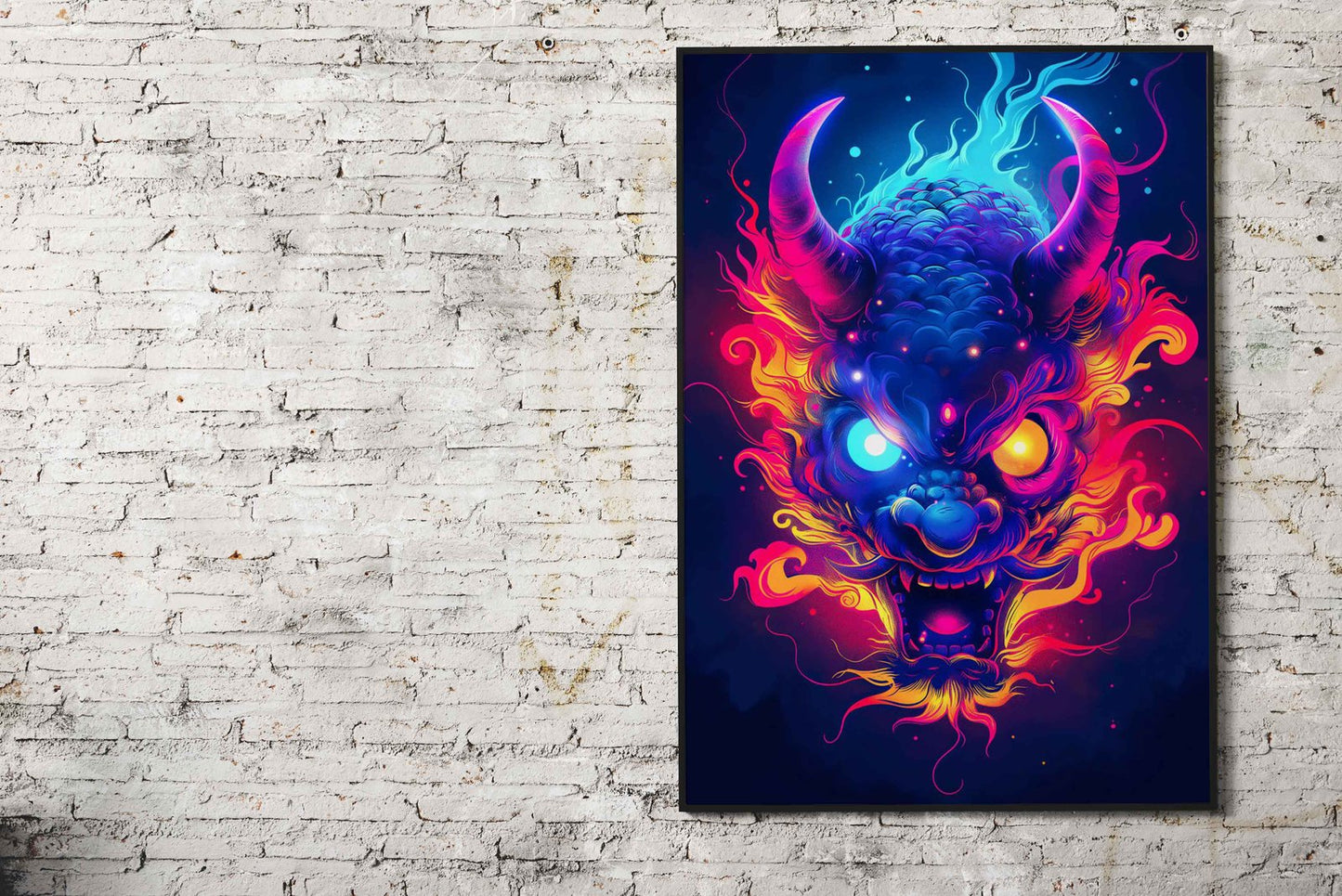 Neon Yokai Oni Asian Style Poster | Wall Art fo r Home & Office | High-Quality Print - High-Quality Visual Display