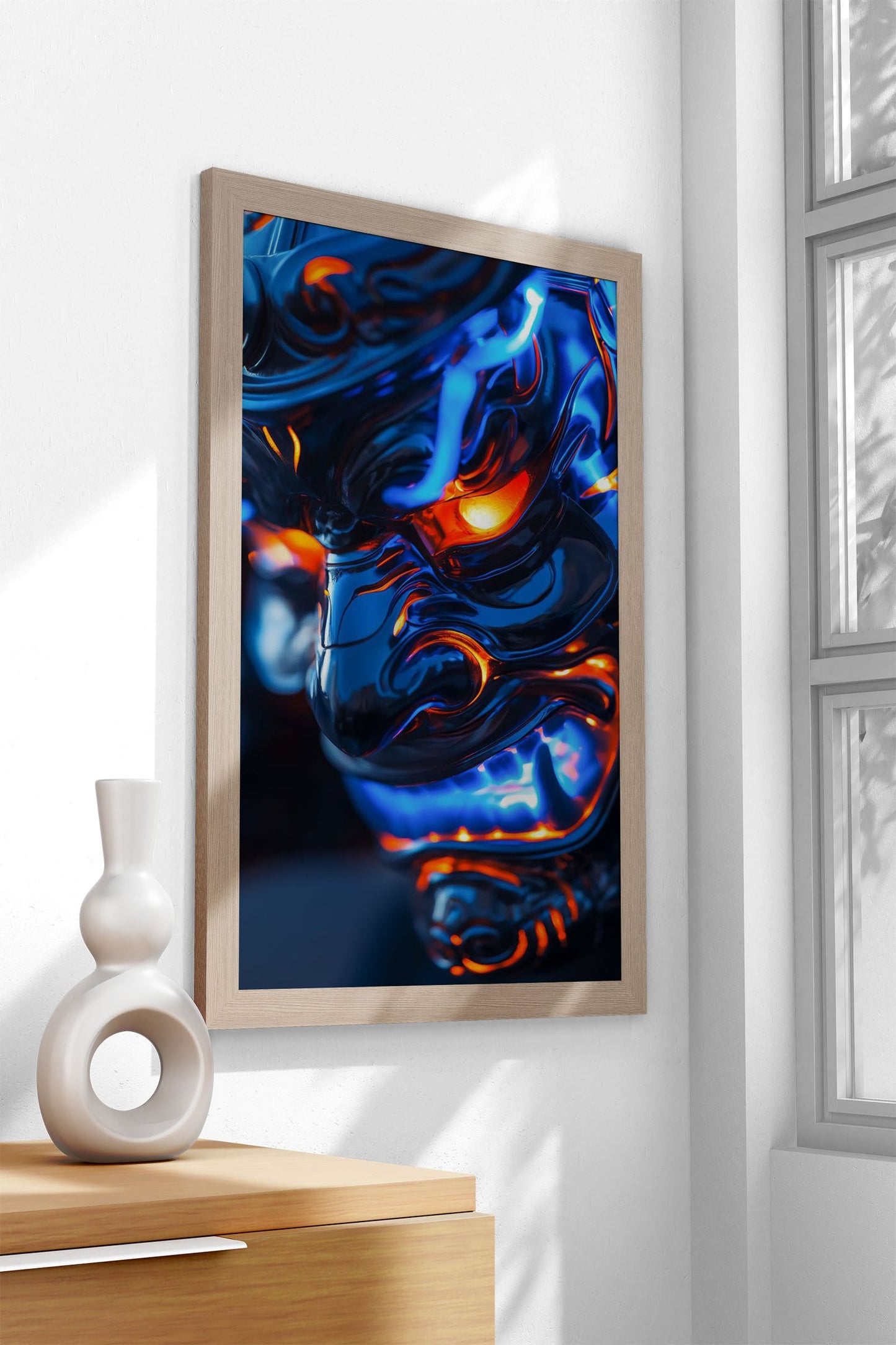 Neon glowing samurai armor Asian Style Poste r | Wall Art for Home & Office | High-Quality Print - High-Quality Visual Display