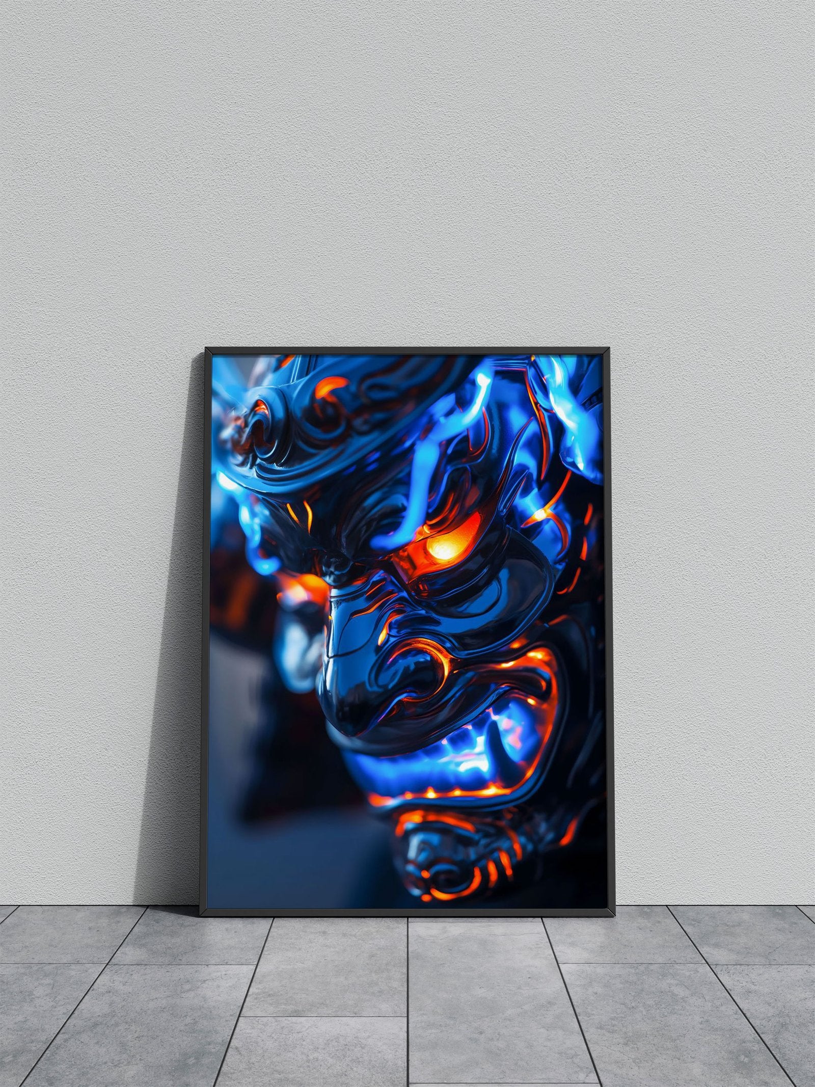 Neon glowing samurai armor Asian Style Poste r | Wall Art for Home & Office | High-Quality Print - High-Quality Visual Display