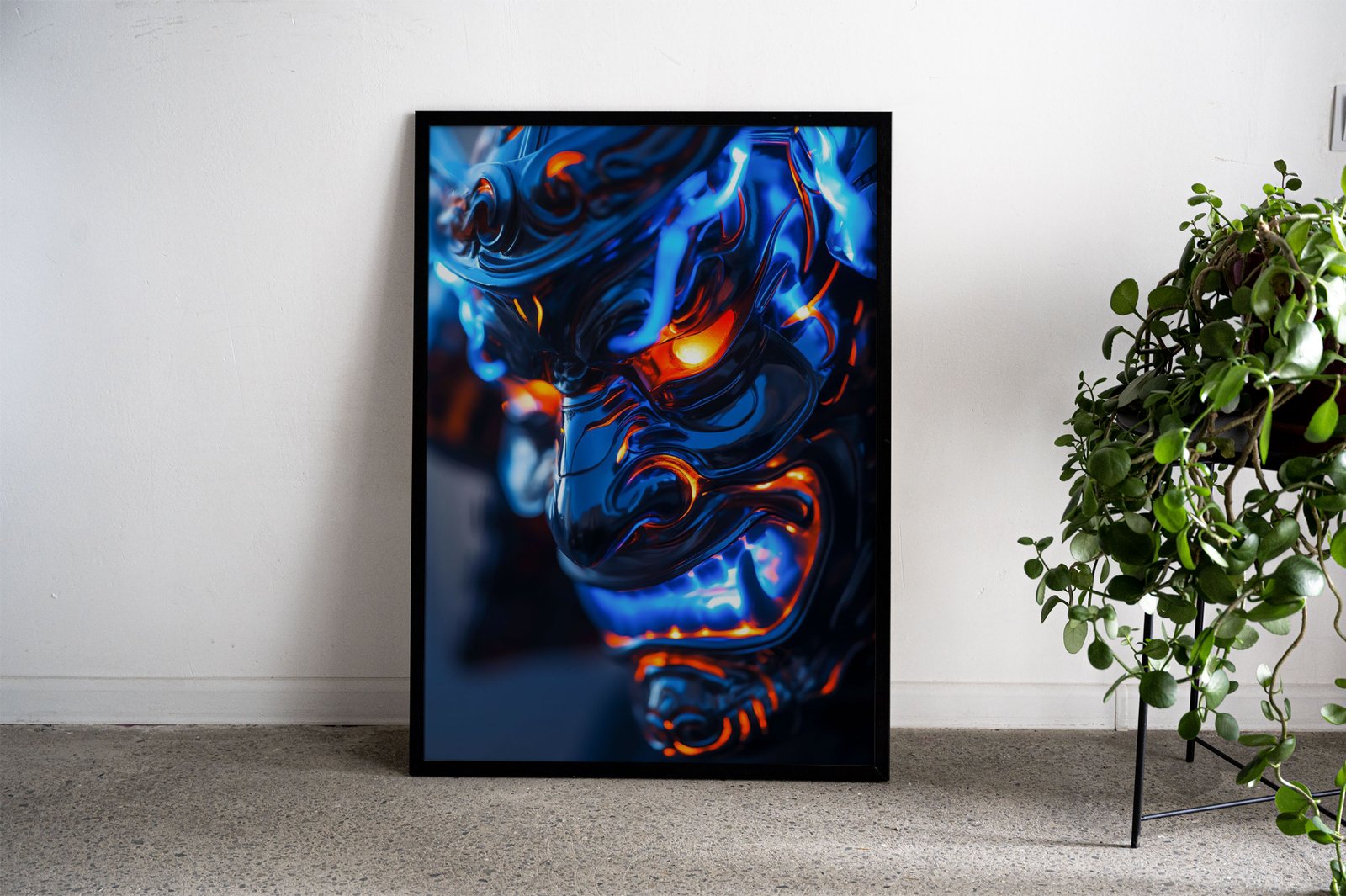Neon glowing samurai armor Asian Style Poste r | Wall Art for Home & Office | High-Quality Print - High-Quality Visual Display
