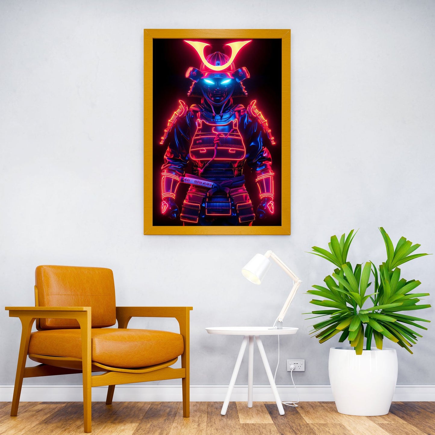 Neon glowing samurai droid Asian Style Poste r | Wall Art for Home & Office | High-Quality Print - High-Quality Visual Display