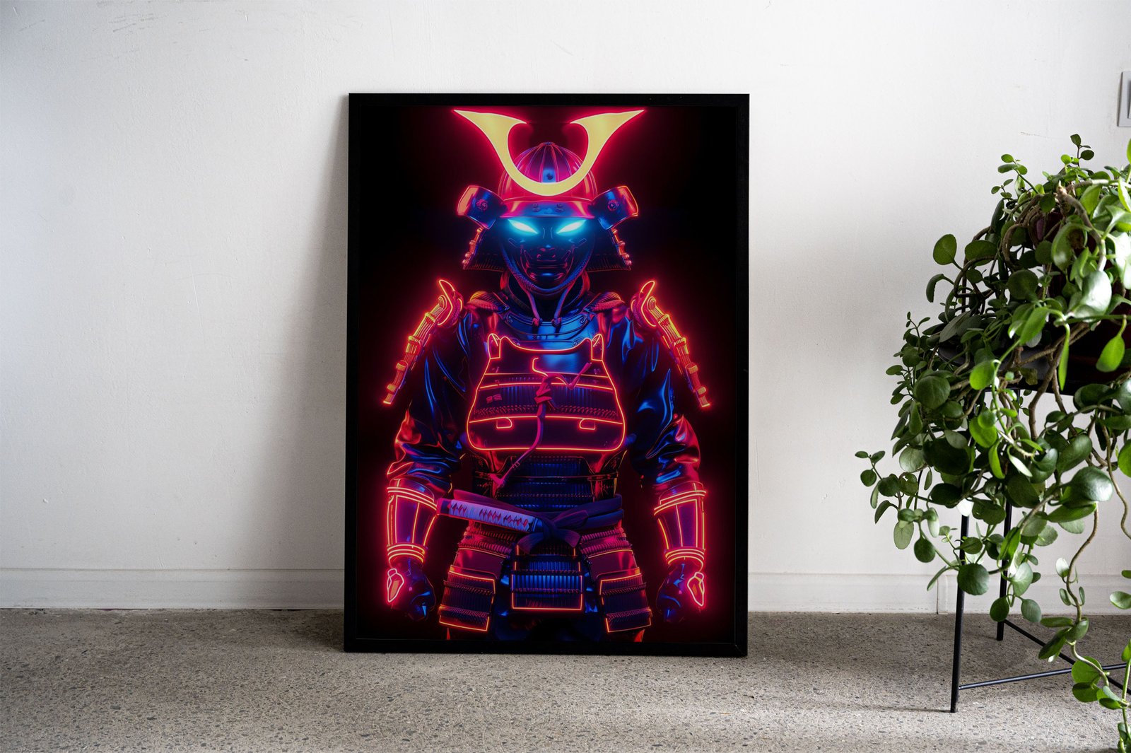 Neon glowing samurai droid Asian Style Poste r | Wall Art for Home & Office | High-Quality Print - High-Quality Visual Display