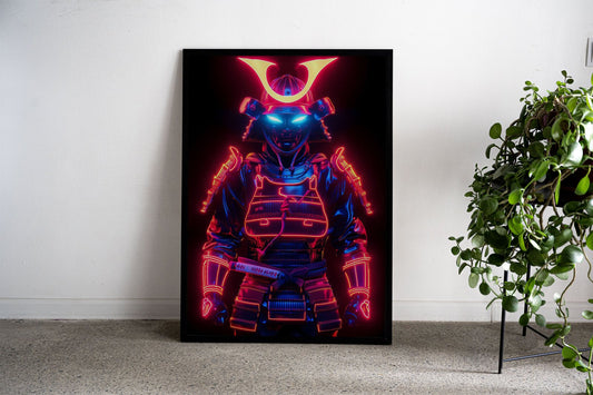 Neon glowing samurai droid Asian Style Poste r | Wall Art for Home & Office | High-Quality Print - High-Quality Visual Display