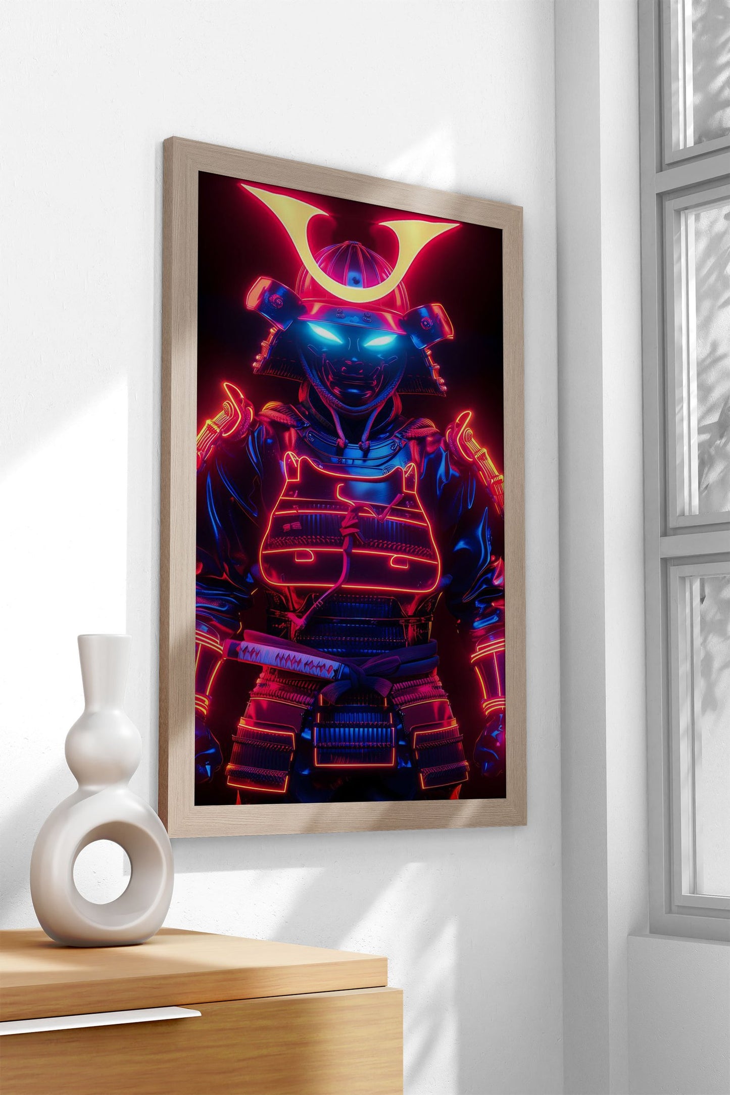 Neon glowing samurai droid Asian Style Poste r | Wall Art for Home & Office | High-Quality Print - High-Quality Visual Display