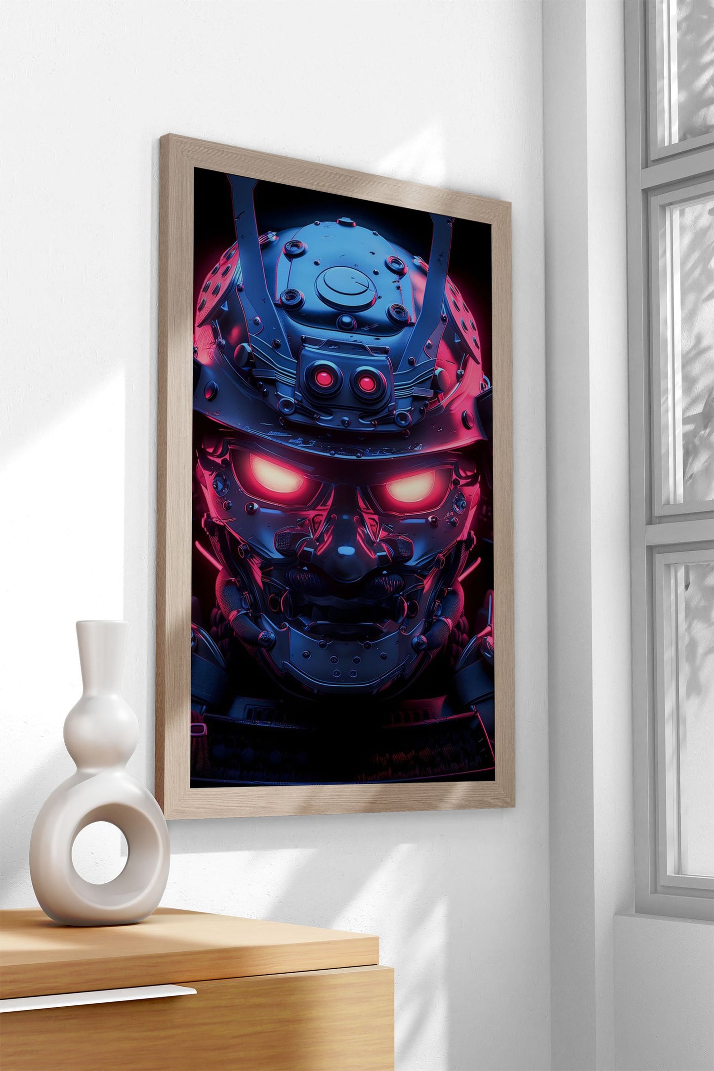 Neon glowing samurai mask Asian Style Poste r | Wall Art for Home & Office | High-Quality Print - High-Quality Visual Display