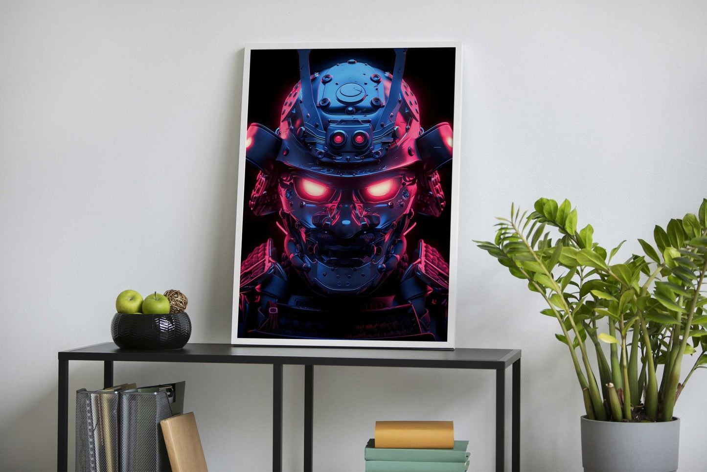 Neon glowing samurai mask Asian Style Poste r | Wall Art for Home & Office | High-Quality Print - High-Quality Visual Display