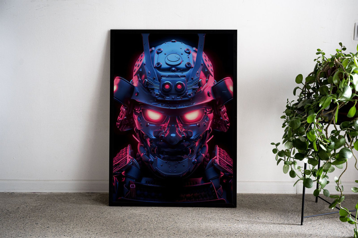 Neon glowing samurai mask Asian Style Poste r | Wall Art for Home & Office | High-Quality Print - High-Quality Visual Display