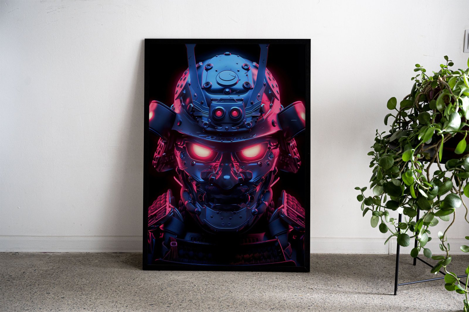 Neon glowing samurai mask Asian Style Poste r | Wall Art for Home & Office | High-Quality Print - High-Quality Visual Display