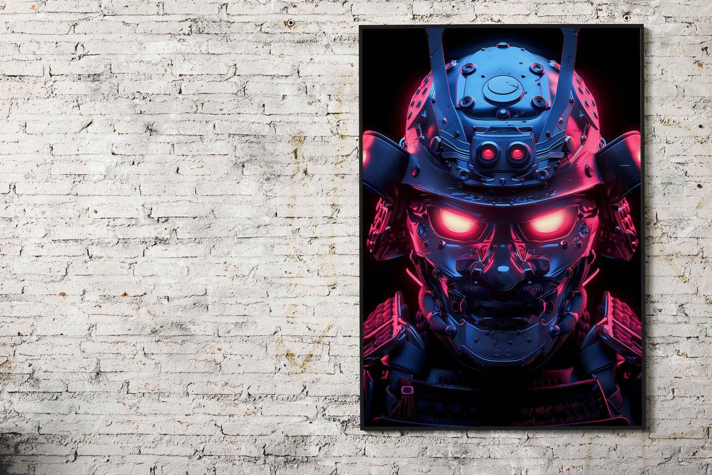 Neon glowing samurai mask Asian Style Poste r | Wall Art for Home & Office | High-Quality Print - High-Quality Visual Display