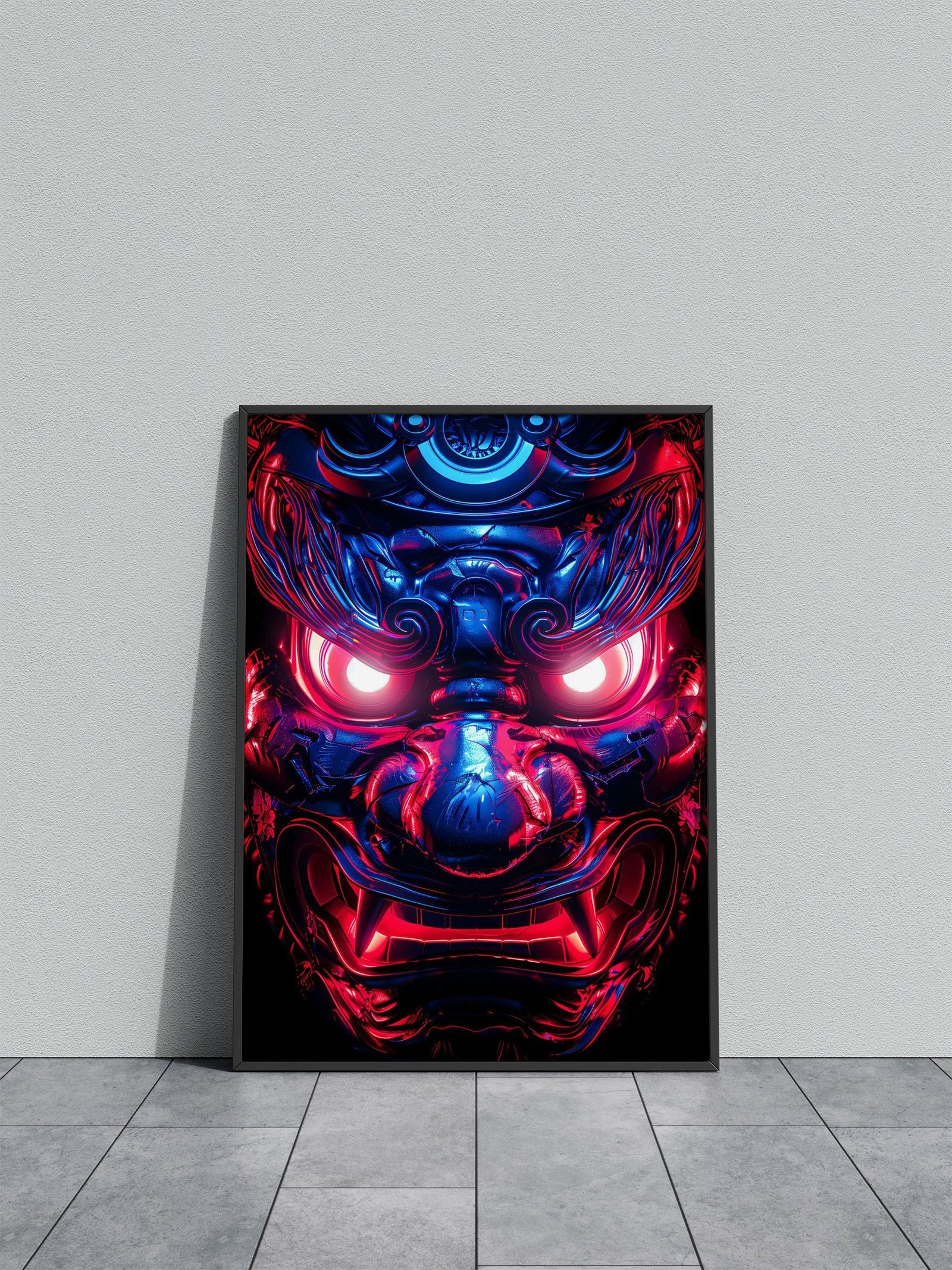 Neon glowing samurai Asian Style Poster | Wa ll Art for Home & Office | High-Quality Print - High-Quality Visual Display