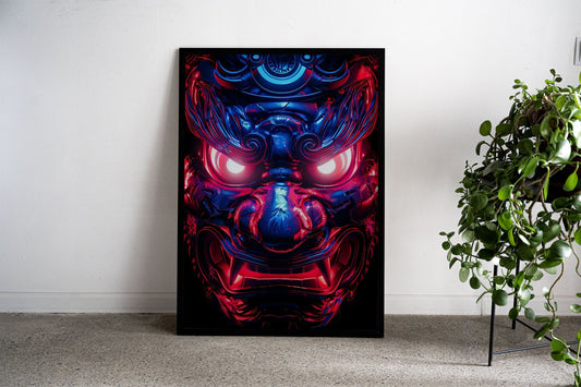 Neon glowing samurai Asian Style Poster | Wa ll Art for Home & Office | High-Quality Print - High-Quality Visual Display