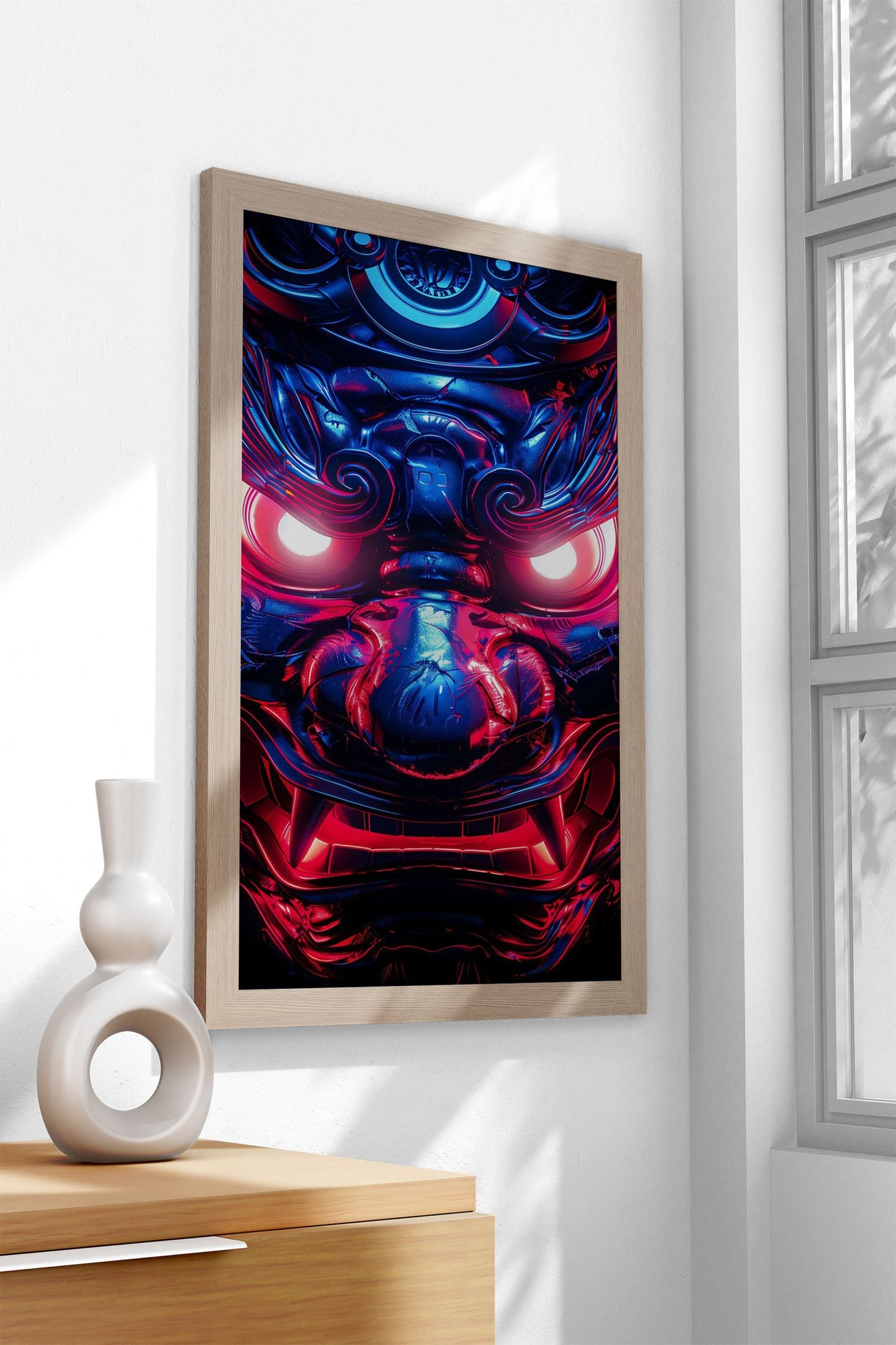 Neon glowing samurai Asian Style Poster | Wa ll Art for Home & Office | High-Quality Print - High-Quality Visual Display