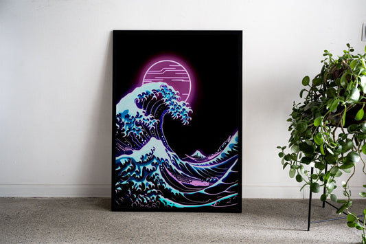 Neon great wave Asian Style Poster | Wall Art  for Home & Office | High-Quality Print - High-Quality Visual Display
