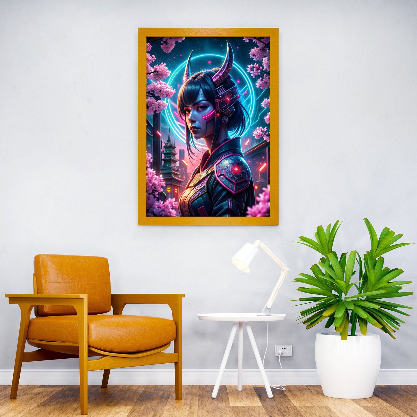 Neon japanese samurai girl Asian Style Poster  | Wall Art for Home & Office | High-Quality Print - High-Quality Visual Display