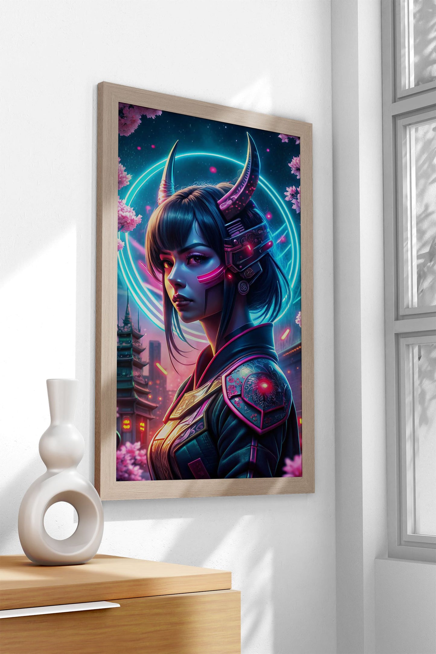 Neon japanese samurai girl Asian Style Poster  | Wall Art for Home & Office | High-Quality Print - High-Quality Visual Display