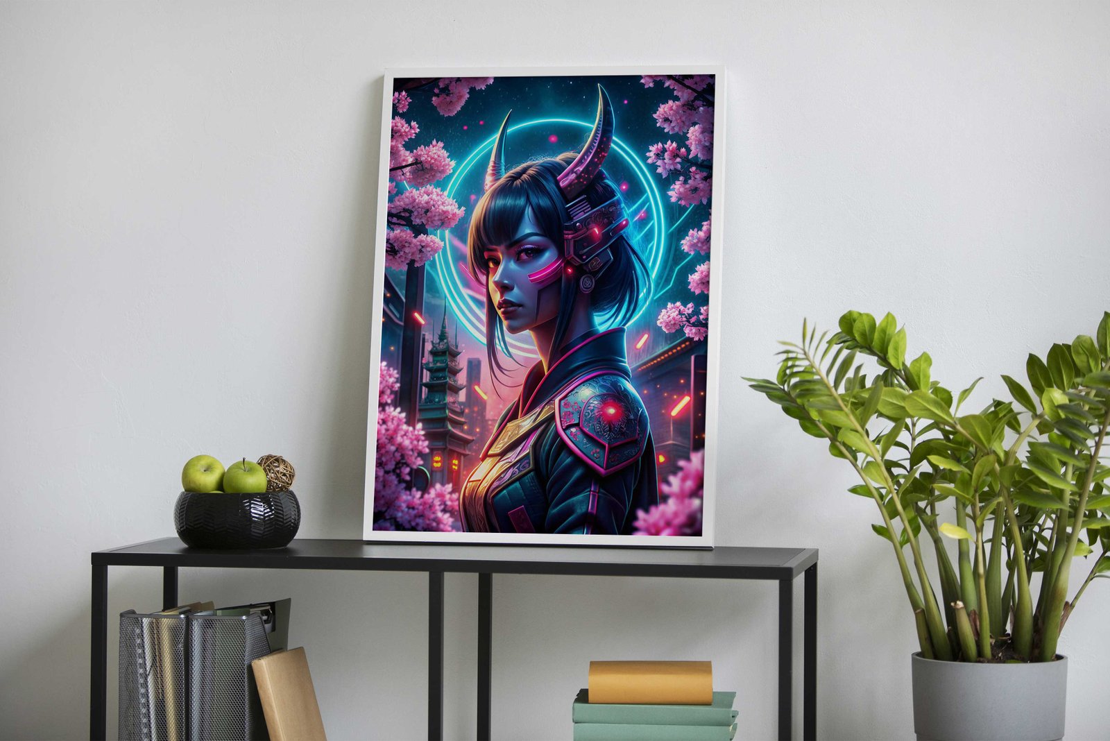Neon japanese samurai girl Asian Style Poster  | Wall Art for Home & Office | High-Quality Print - High-Quality Visual Display