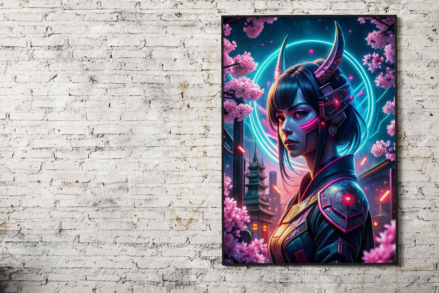 Neon japanese samurai girl Asian Style Poster  | Wall Art for Home & Office | High-Quality Print - High-Quality Visual Display