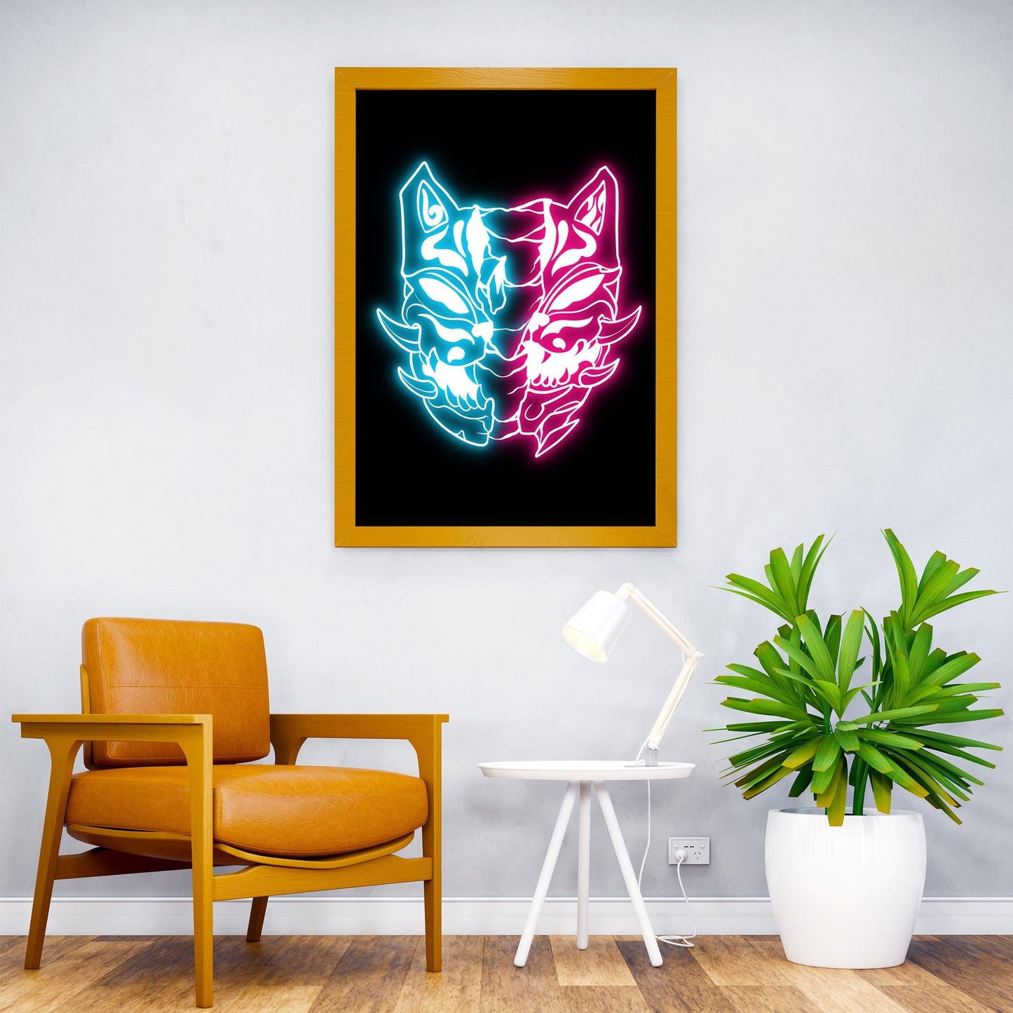 Neon japanese samurai mask Asian Style Post er | Wall Art for Home & Office | High-Quality Print - High-Quality Visual Display
