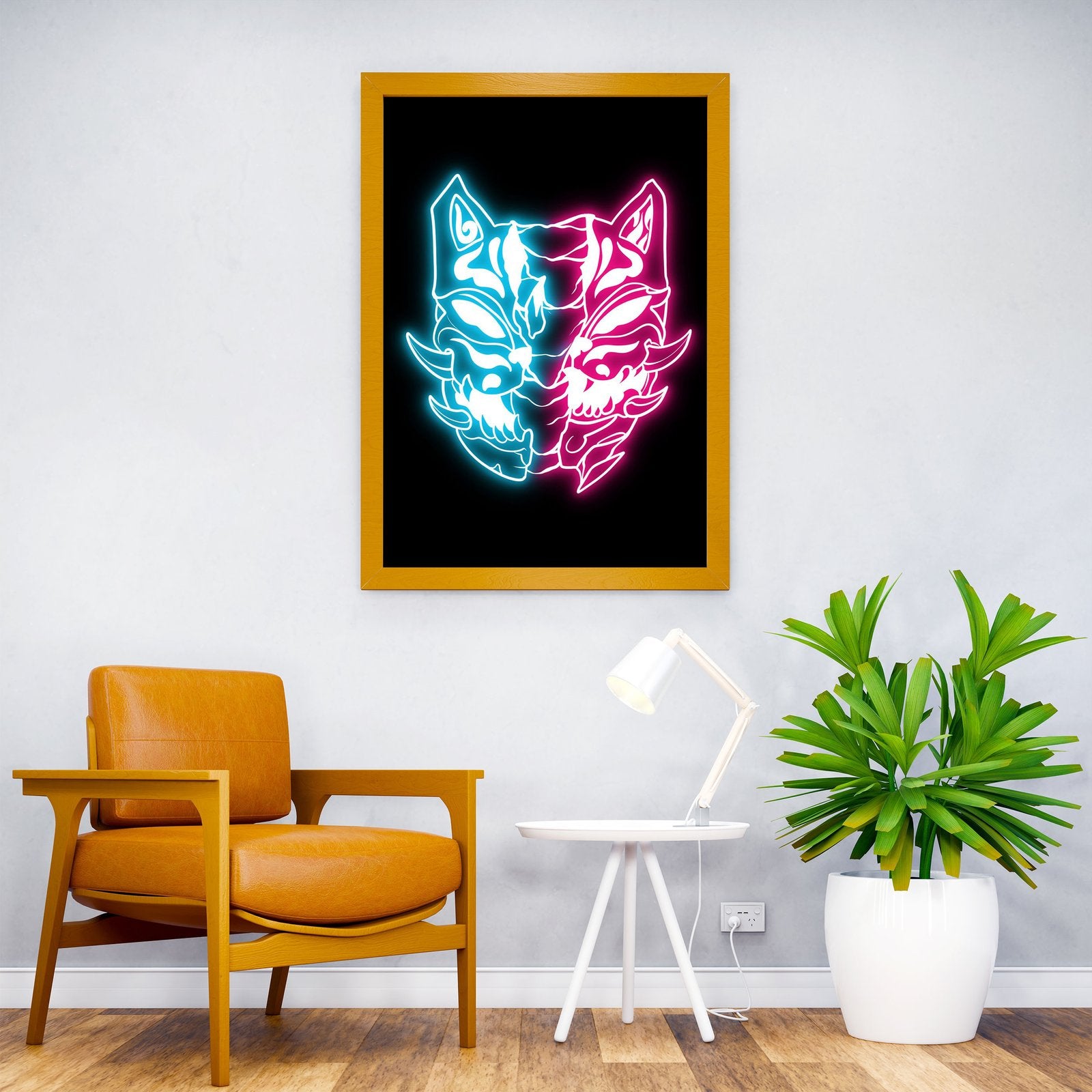 Neon japanese samurai mask Asian Style Post er | Wall Art for Home & Office | High-Quality Print - High-Quality Visual Display