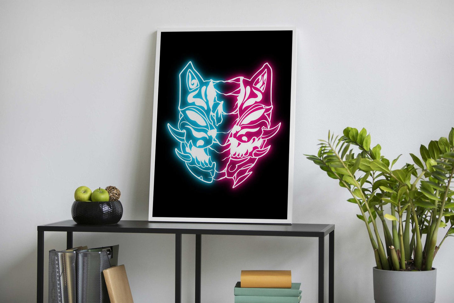 Neon japanese samurai mask Asian Style Post er | Wall Art for Home & Office | High-Quality Print - High-Quality Visual Display