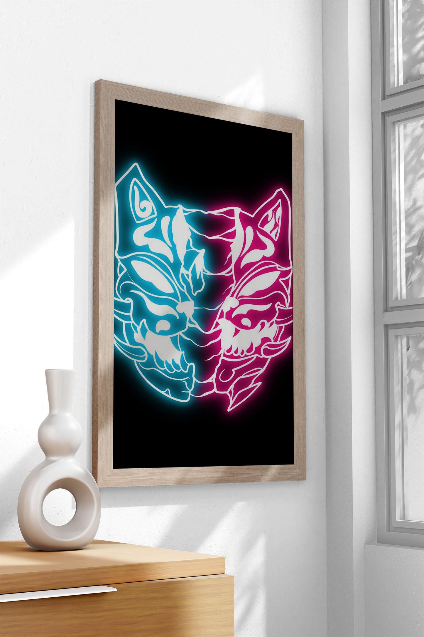 Neon japanese samurai mask Asian Style Post er | Wall Art for Home & Office | High-Quality Print - High-Quality Visual Display