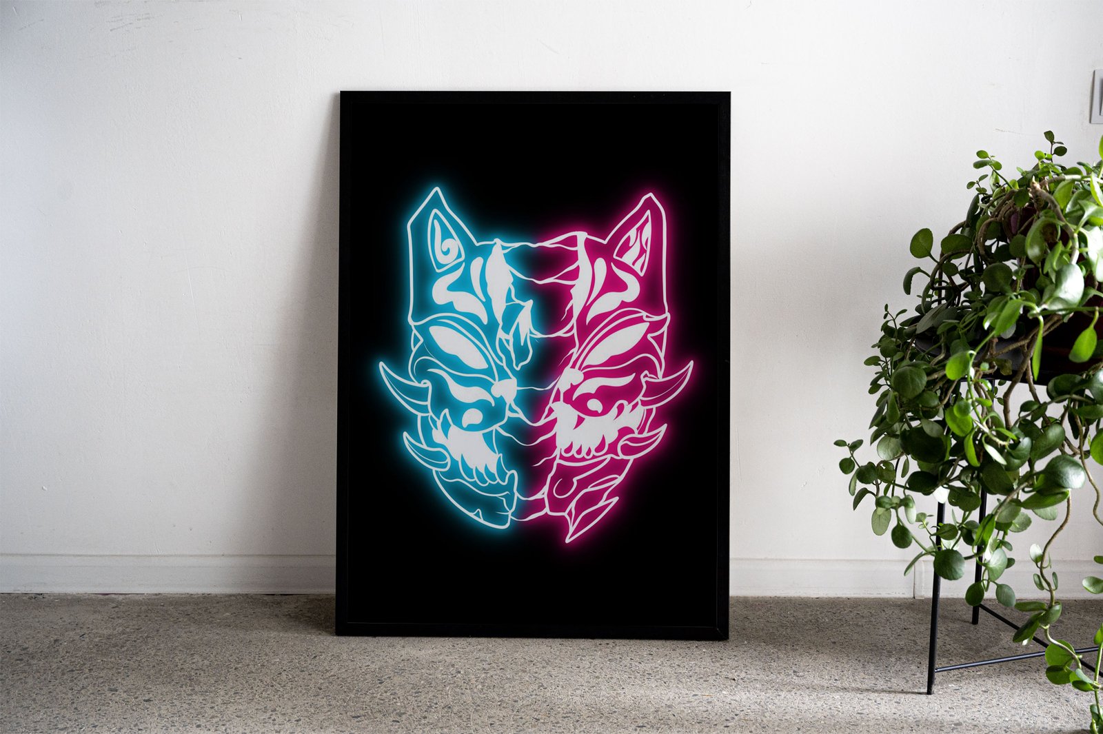 Neon japanese samurai mask Asian Style Post er | Wall Art for Home & Office | High-Quality Print - High-Quality Visual Display