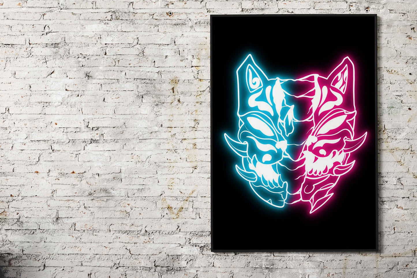 Neon japanese samurai mask Asian Style Post er | Wall Art for Home & Office | High-Quality Print - High-Quality Visual Display