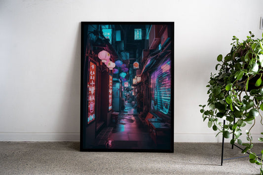 Neon lit Asian lanterns Asian Style Poster | Wa ll Art for Home & Office | High-Quality Print - High-Quality Visual Display