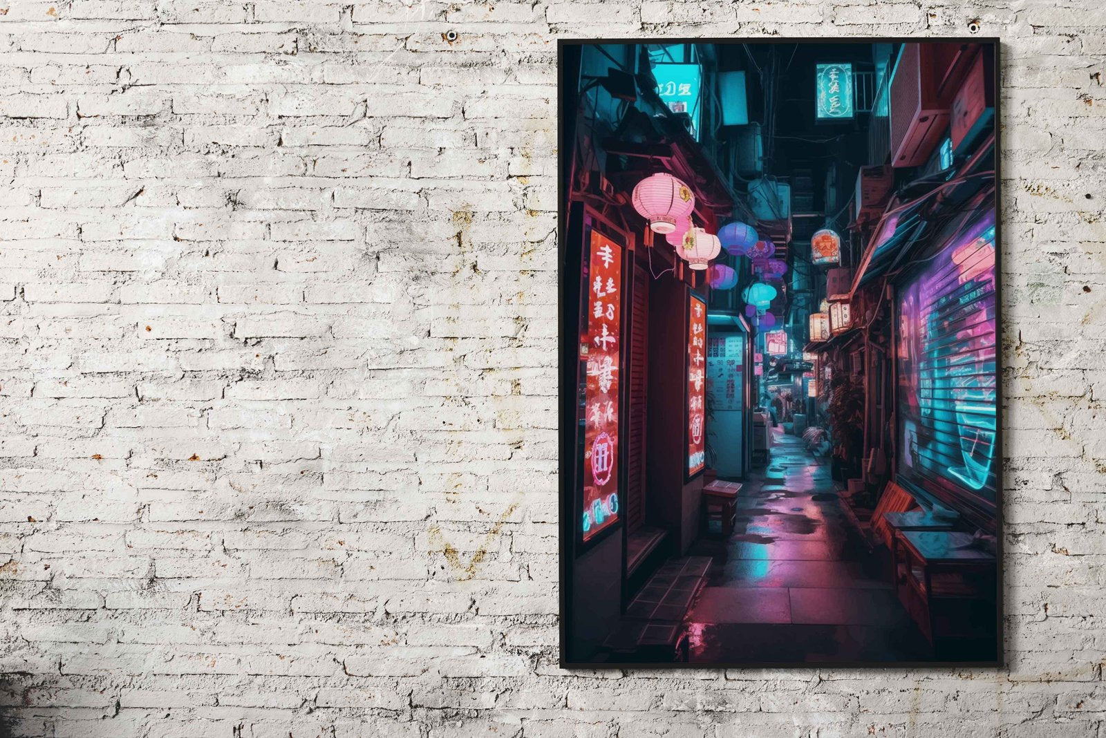 Neon lit Asian lanterns Asian Style Poster | Wa ll Art for Home & Office | High-Quality Print - High-Quality Visual Display