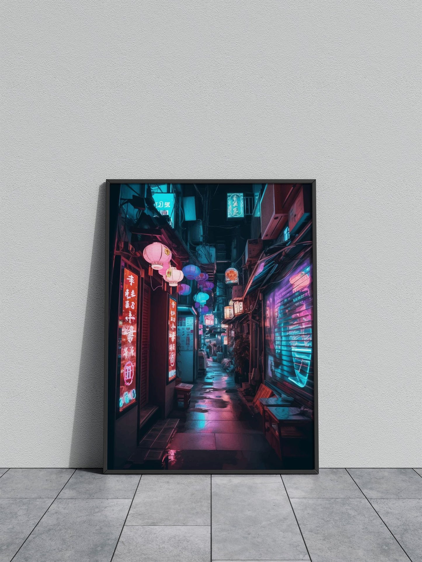 Neon lit Asian lanterns Asian Style Poster | Wa ll Art for Home & Office | High-Quality Print - High-Quality Visual Display