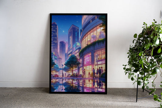 Night Cityscape Asian Style Poster | Wall Art f or Home & Office | High-Quality Print - High-Quality Visual Display