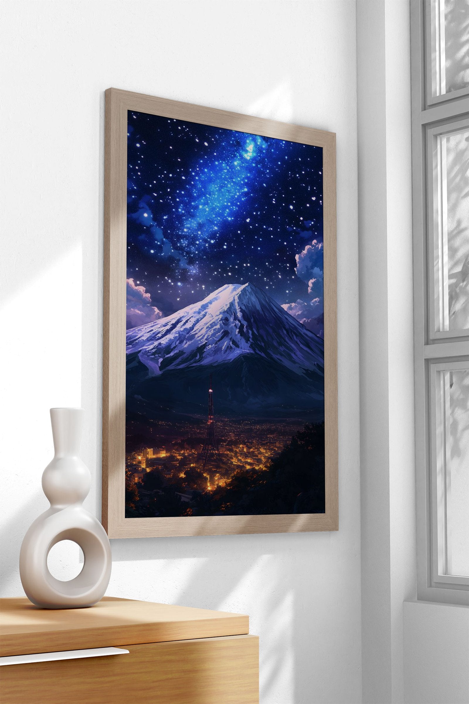 Night Sky galaxy fuji Mountain Japan Asian St yle Poster | Wall Art for Home & Office | High-Quality Print - High-Quality Visual Display