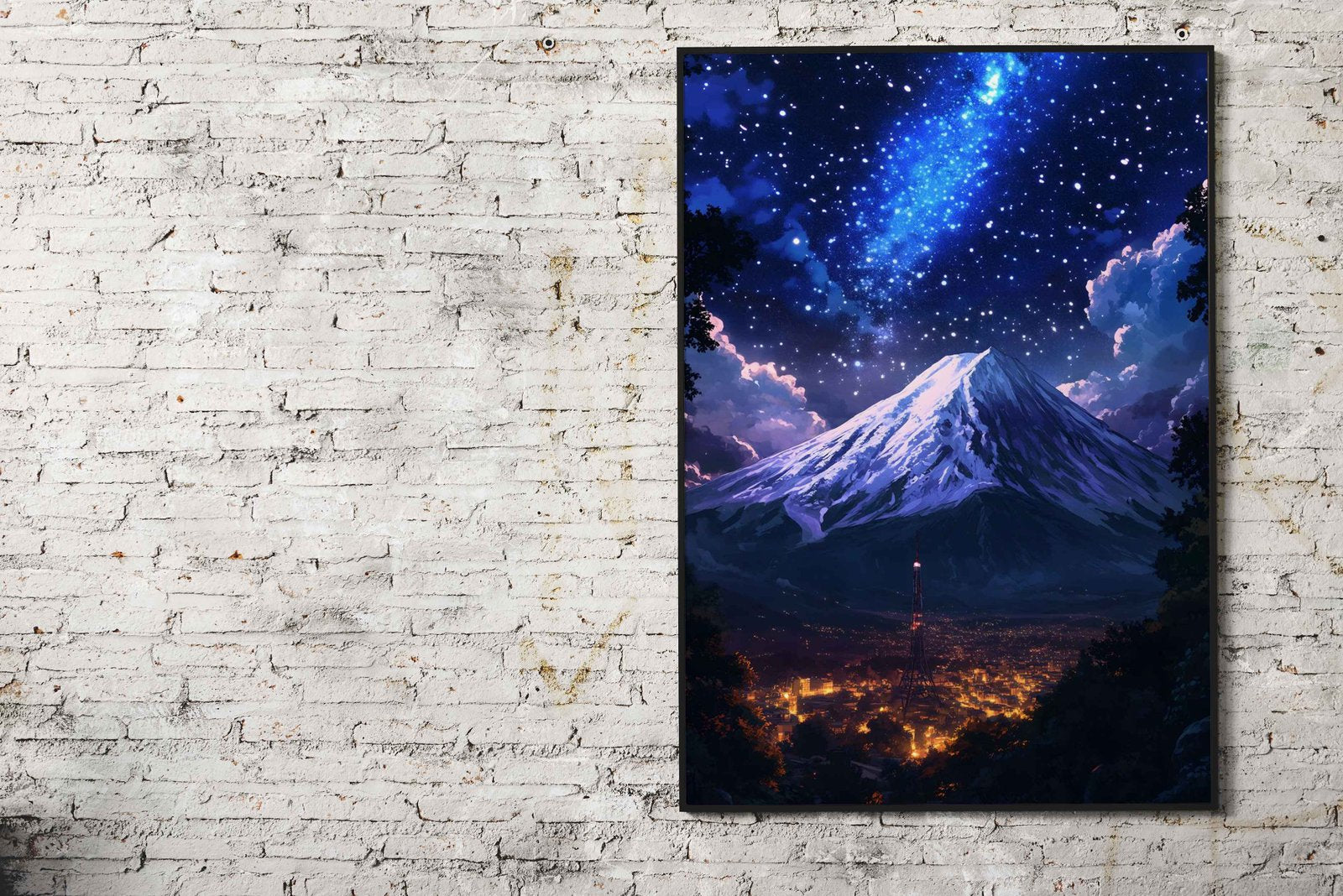Night Sky galaxy fuji Mountain Japan Asian St yle Poster | Wall Art for Home & Office | High-Quality Print - High-Quality Visual Display