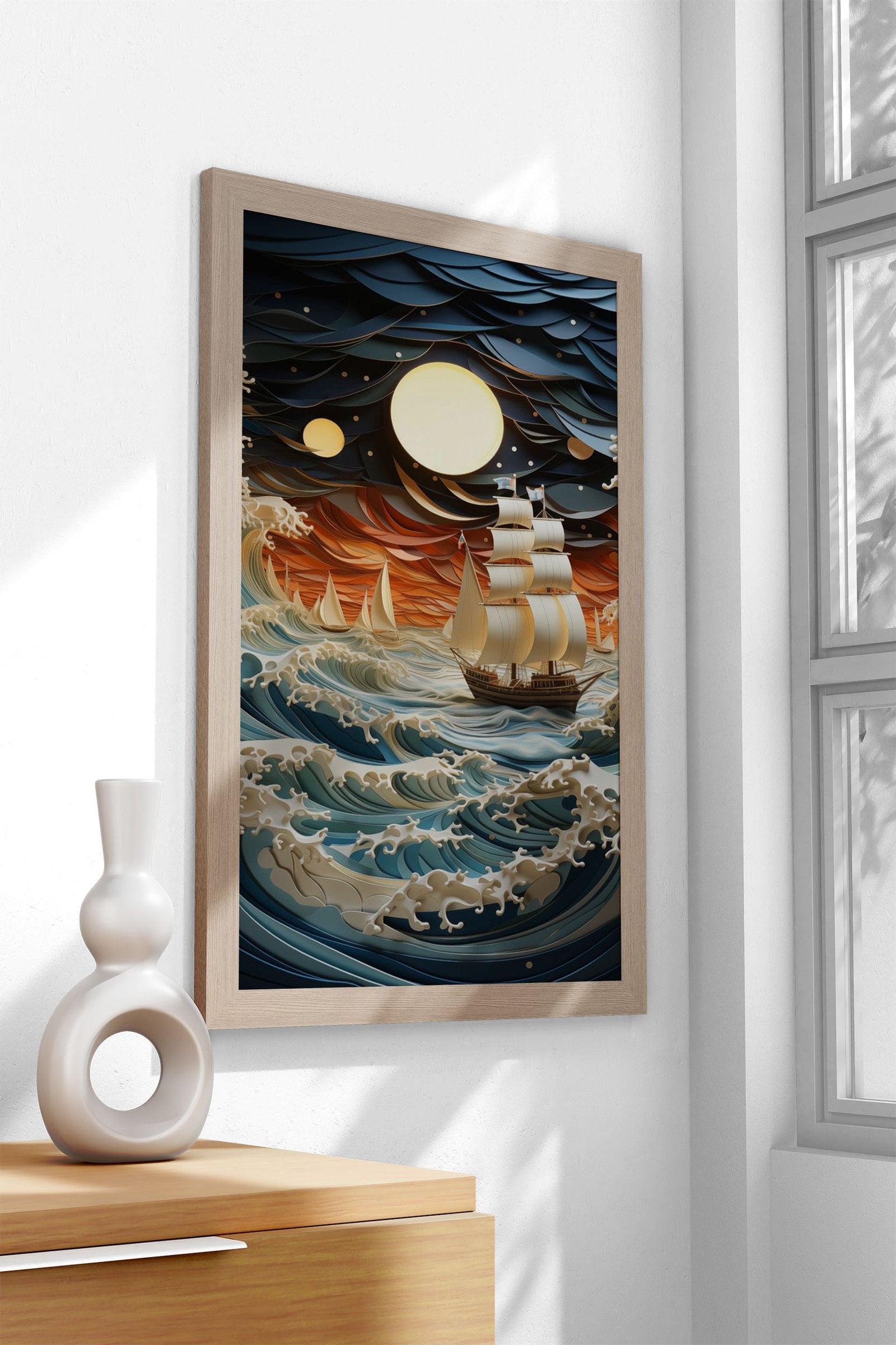 Night seascape painting S Asian Style Poster |  Wall Art for Home & Office | High-Quality Print - High-Quality Visual Display