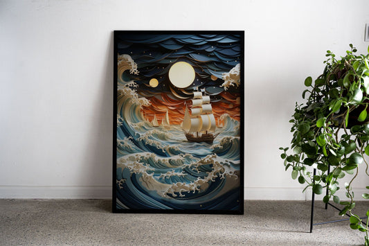 Night seascape painting S Asian Style Poster |  Wall Art for Home & Office | High-Quality Print - High-Quality Visual Display