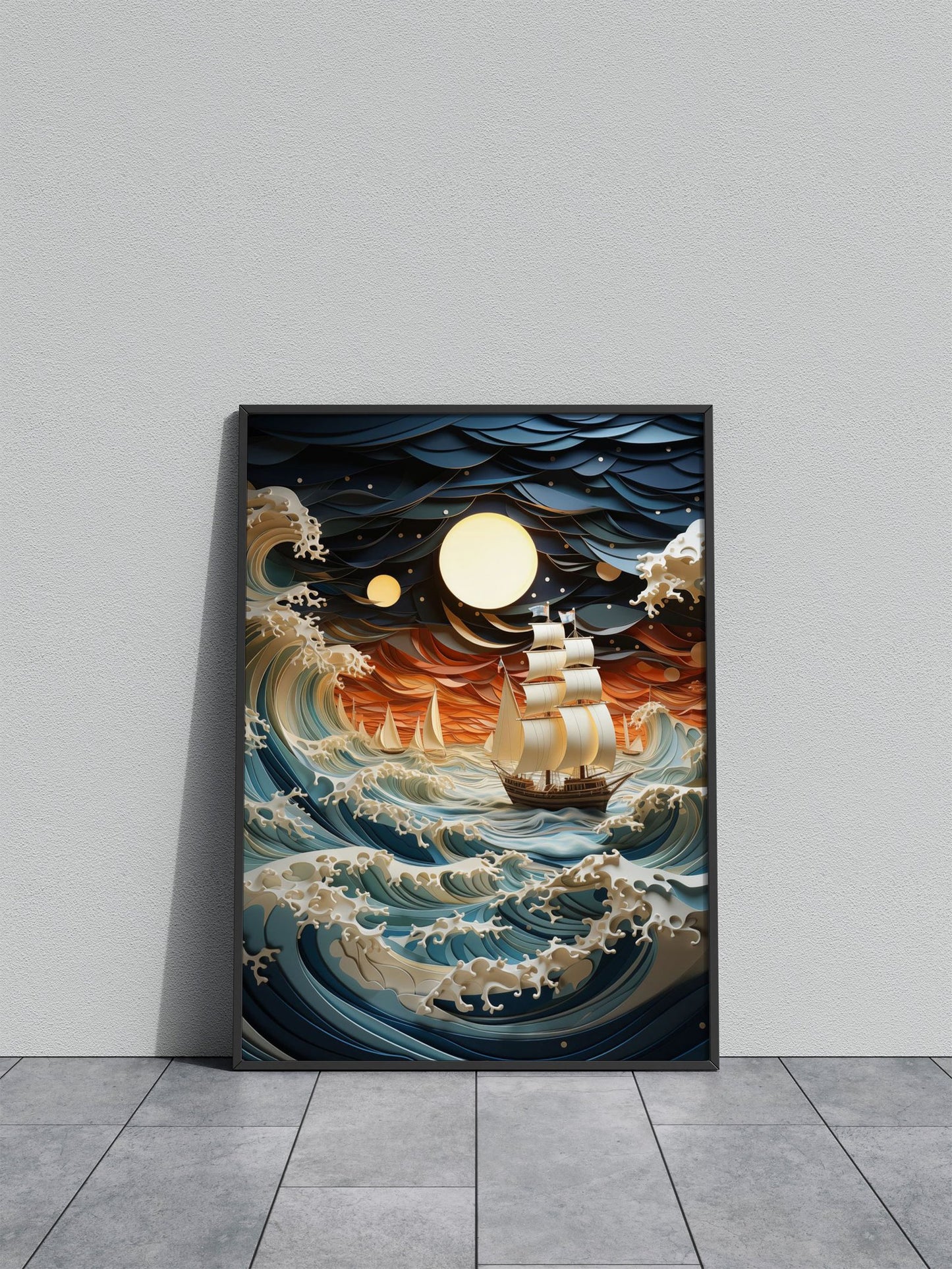 Night seascape painting S Asian Style Poster |  Wall Art for Home & Office | High-Quality Print - High-Quality Visual Display