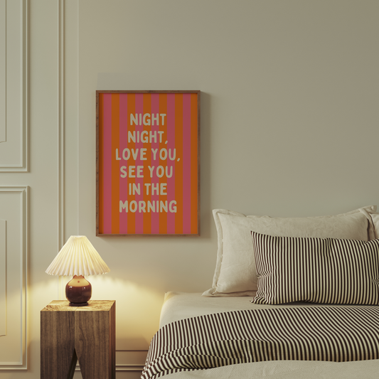 Night Night, Love You | Orange and Watermelon Stripe with Cream | Art Print - High-Quality Premium Wall Art Decor Sticker